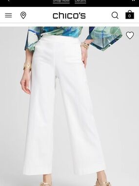 Chico's White Wide-Leg Pull-On Pants with Clean Front